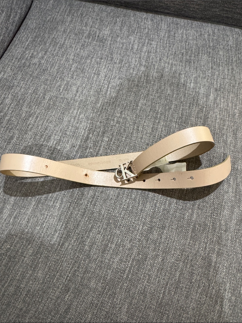 Calvin Klein Beige Leather Belt with Silver CK Buckle